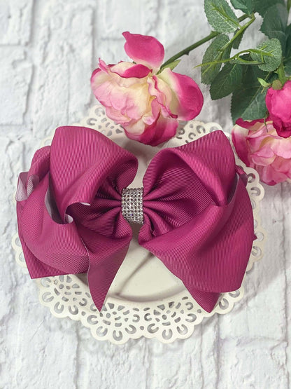 5.5 inch plum oversize rhinestone center knot hair bow