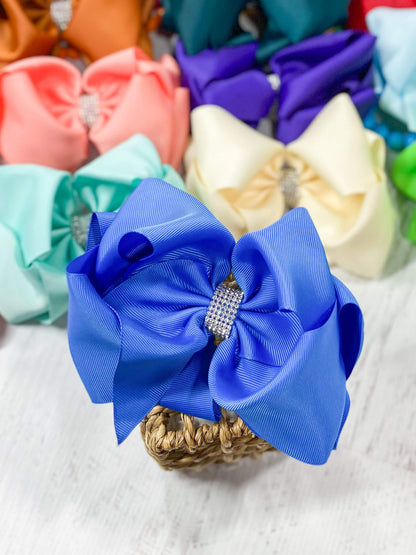 5.5 inch royal blue oversize rhinestone center knot hair bow