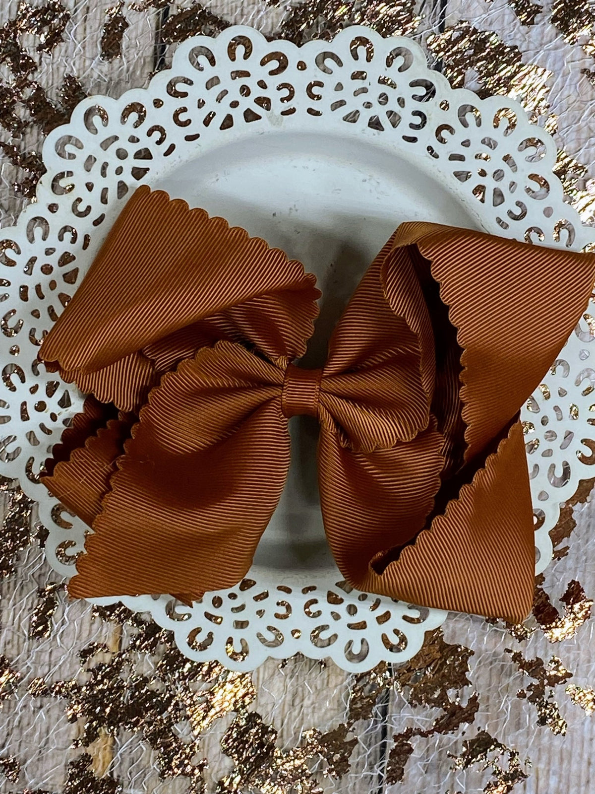 5.5 inch copper oversize scalloped hair bow