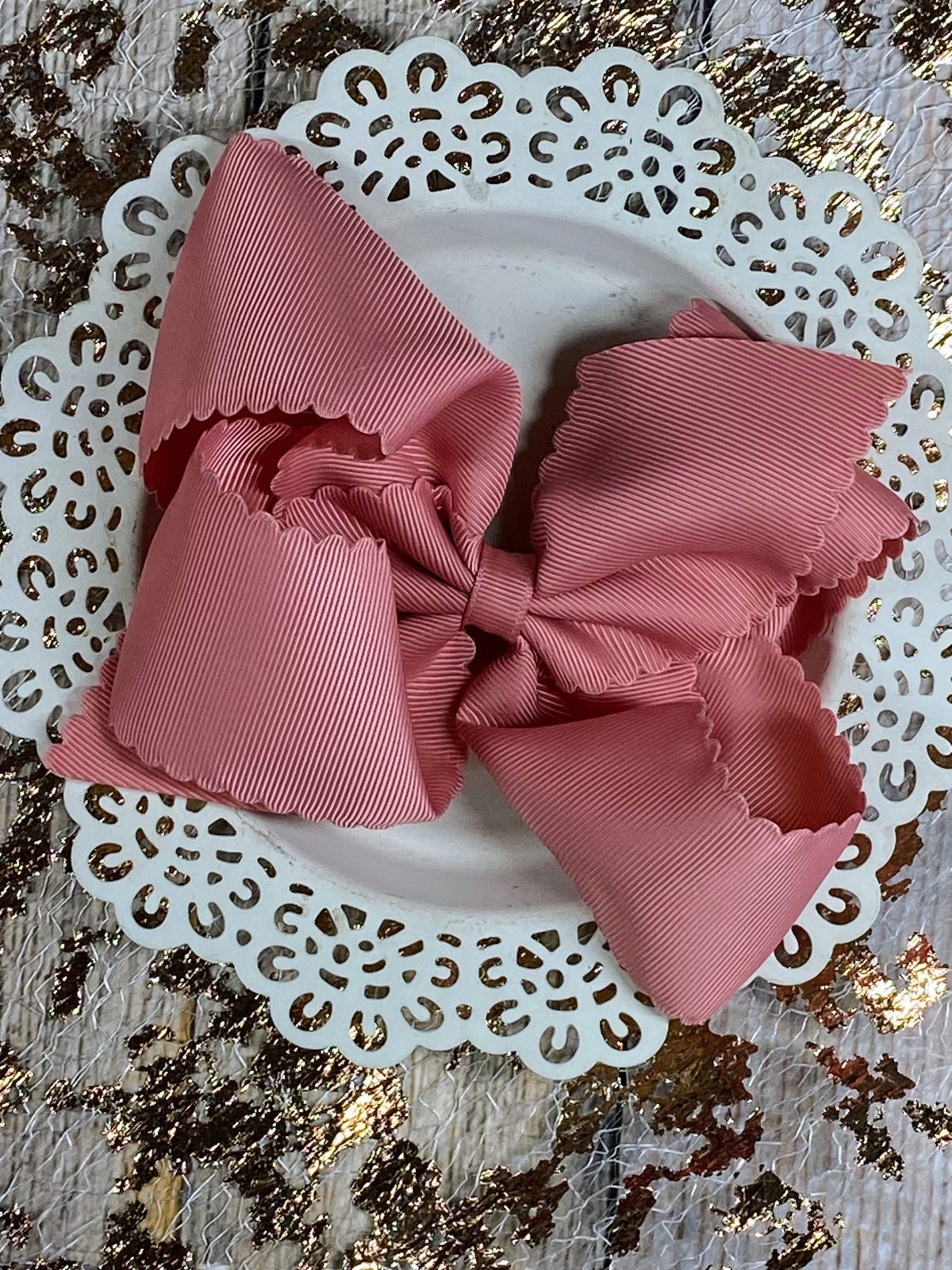 5.5 inch dusty rose oversize scalloped hair bow