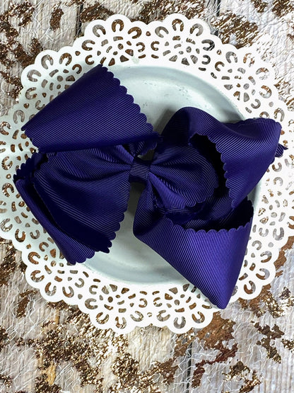 5.5 inch eggplant oversize scalloped hair bow