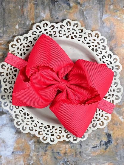 5.5 inch neon pink oversize scalloped hair bow on satin headband