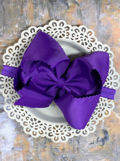 5.5 inch purple oversize scalloped hair bow on satin headband