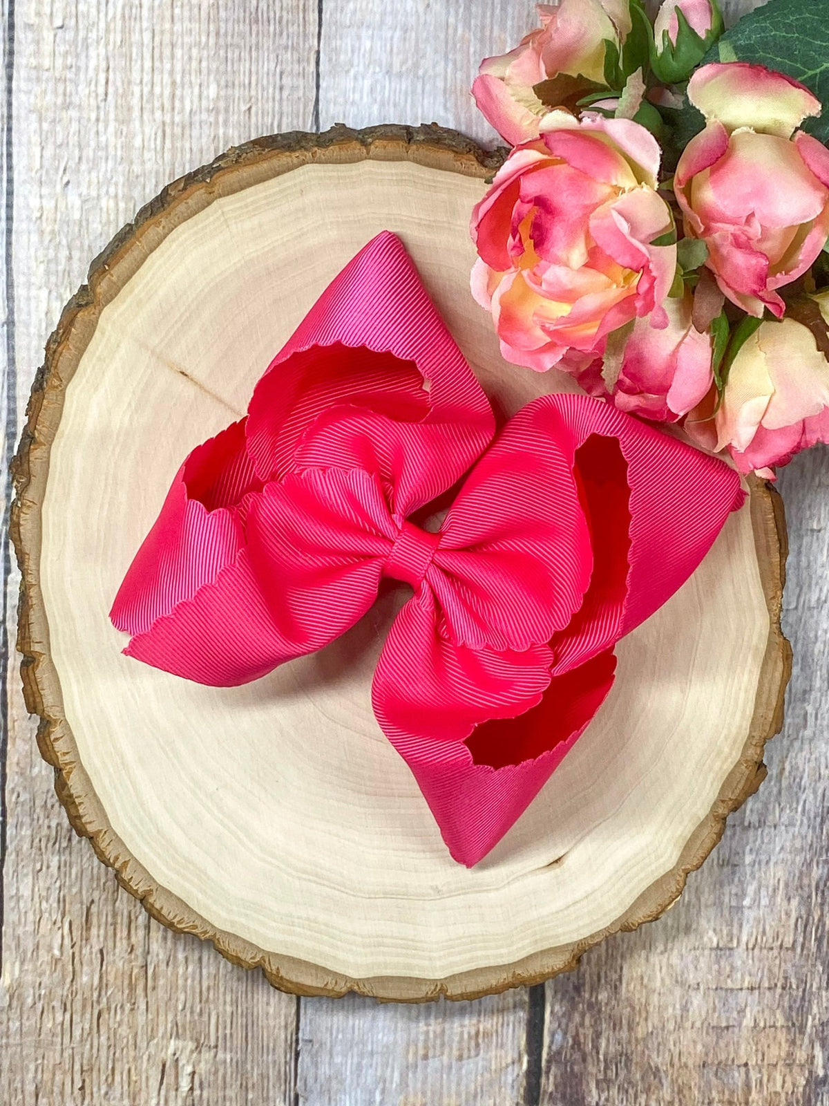 5.5 inch hot pink oversize scalloped hair bow