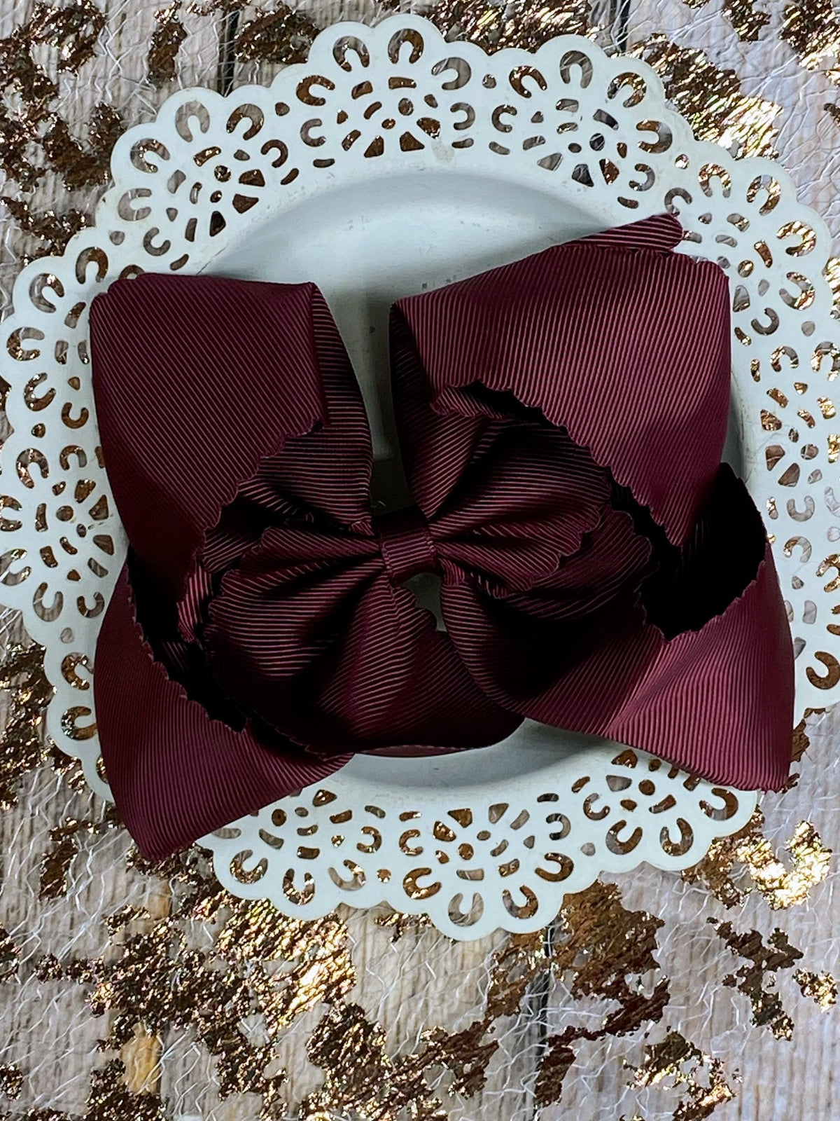 5.5 inch maroon oversize scalloped hair bow