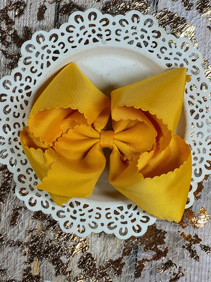5.5 inch mustard oversize scalloped hair bow