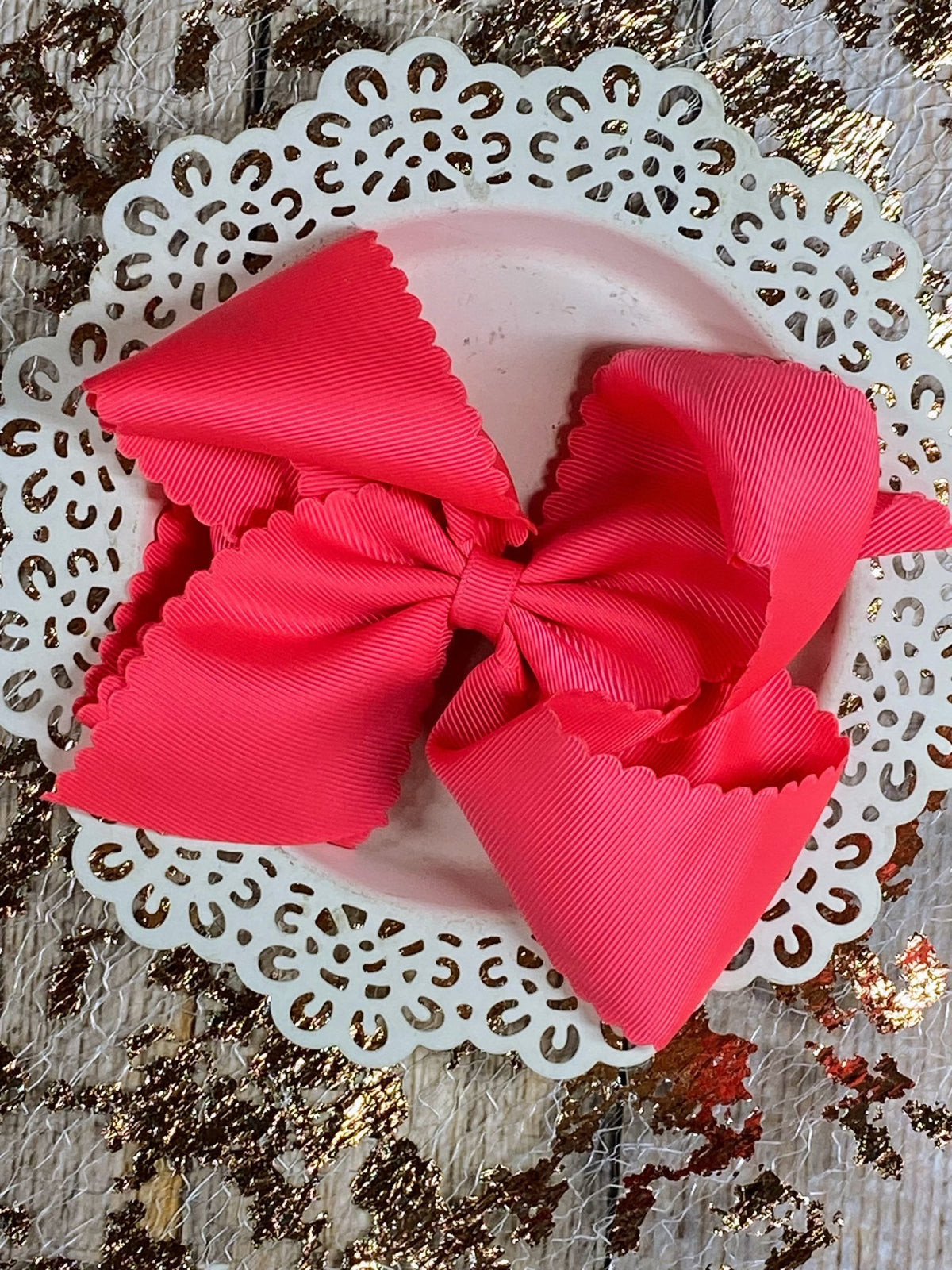 5.5 inch neon pink oversize scalloped hair bow