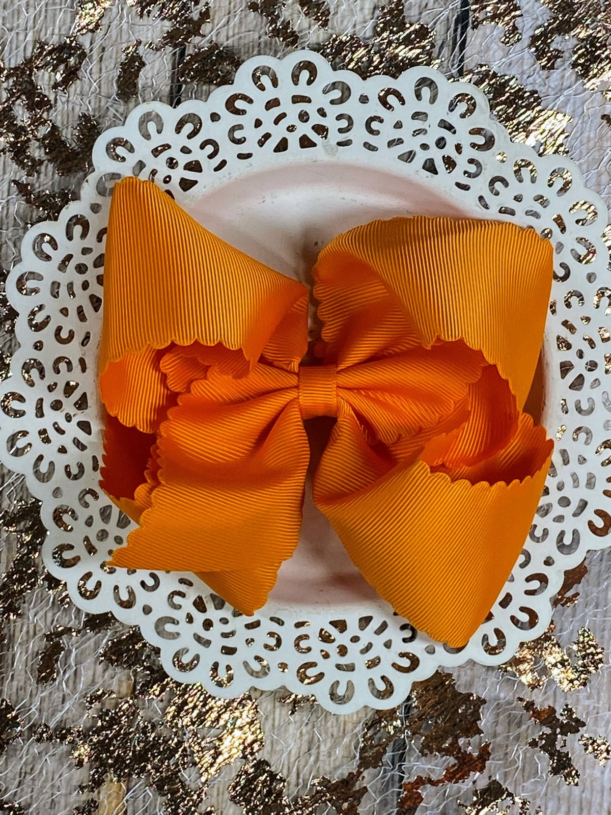 5.5 inch orange oversize scalloped hair bow