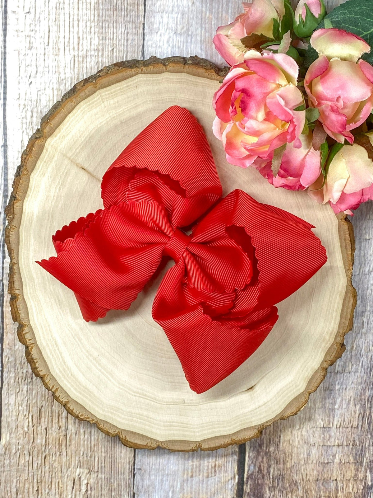 5.5 inch red oversize scalloped hair bow