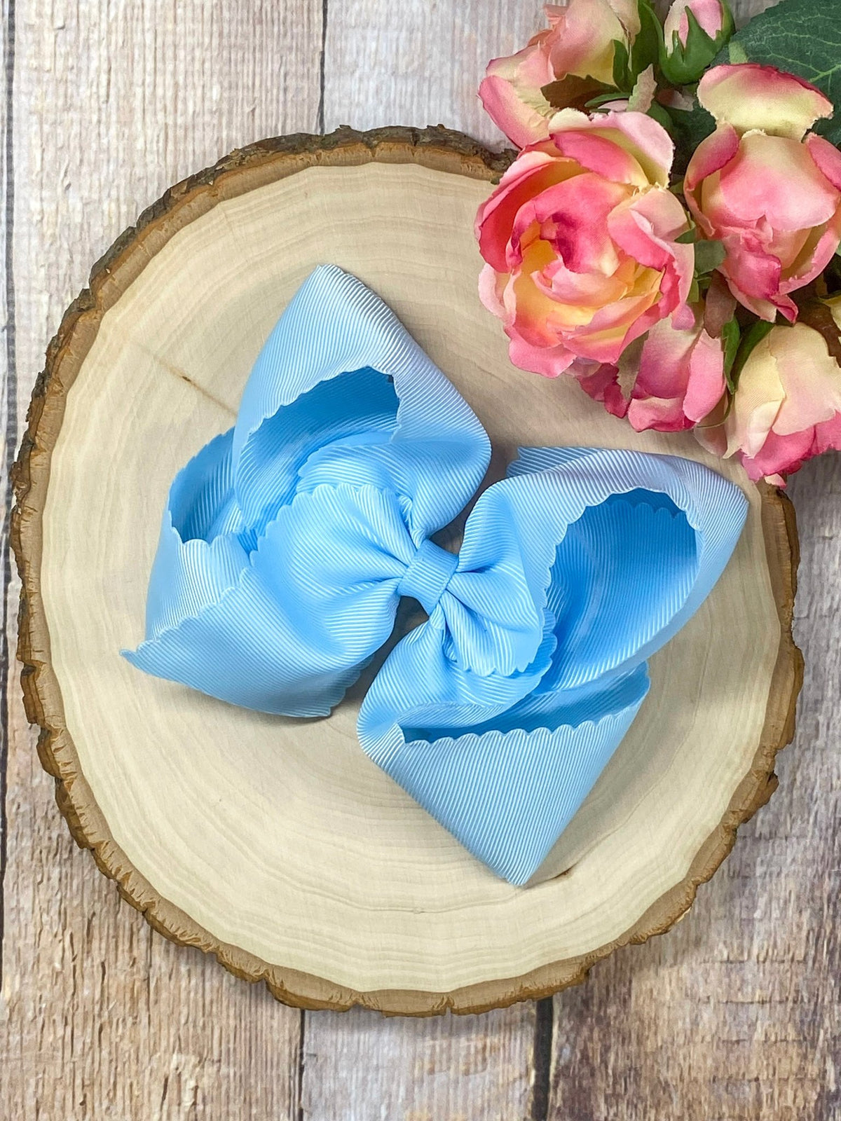 5.5 inch sky blue oversize scalloped hair bow