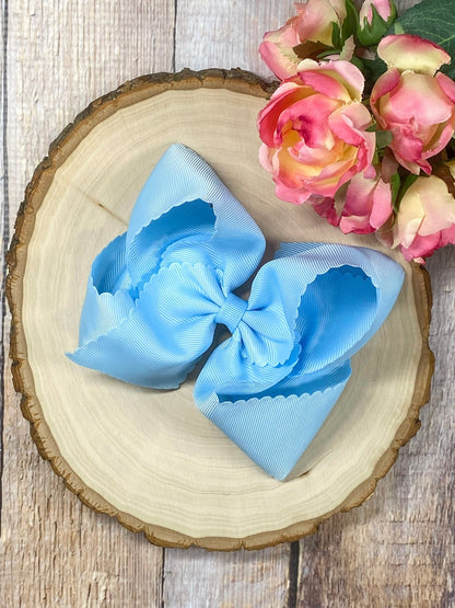 5.5 inch sky blue oversize scalloped hair bow