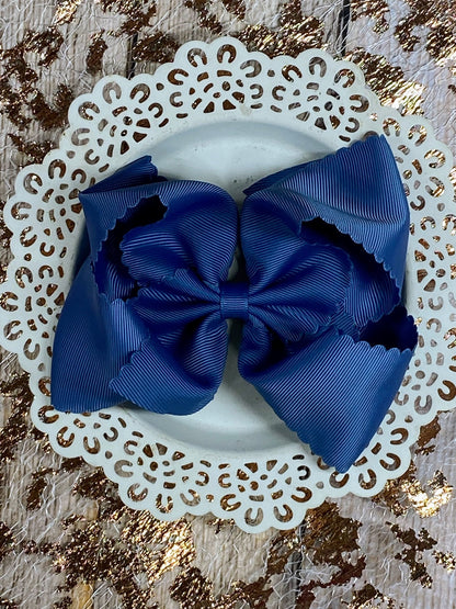 5.5 inch smoke blue oversize scalloped hair bow