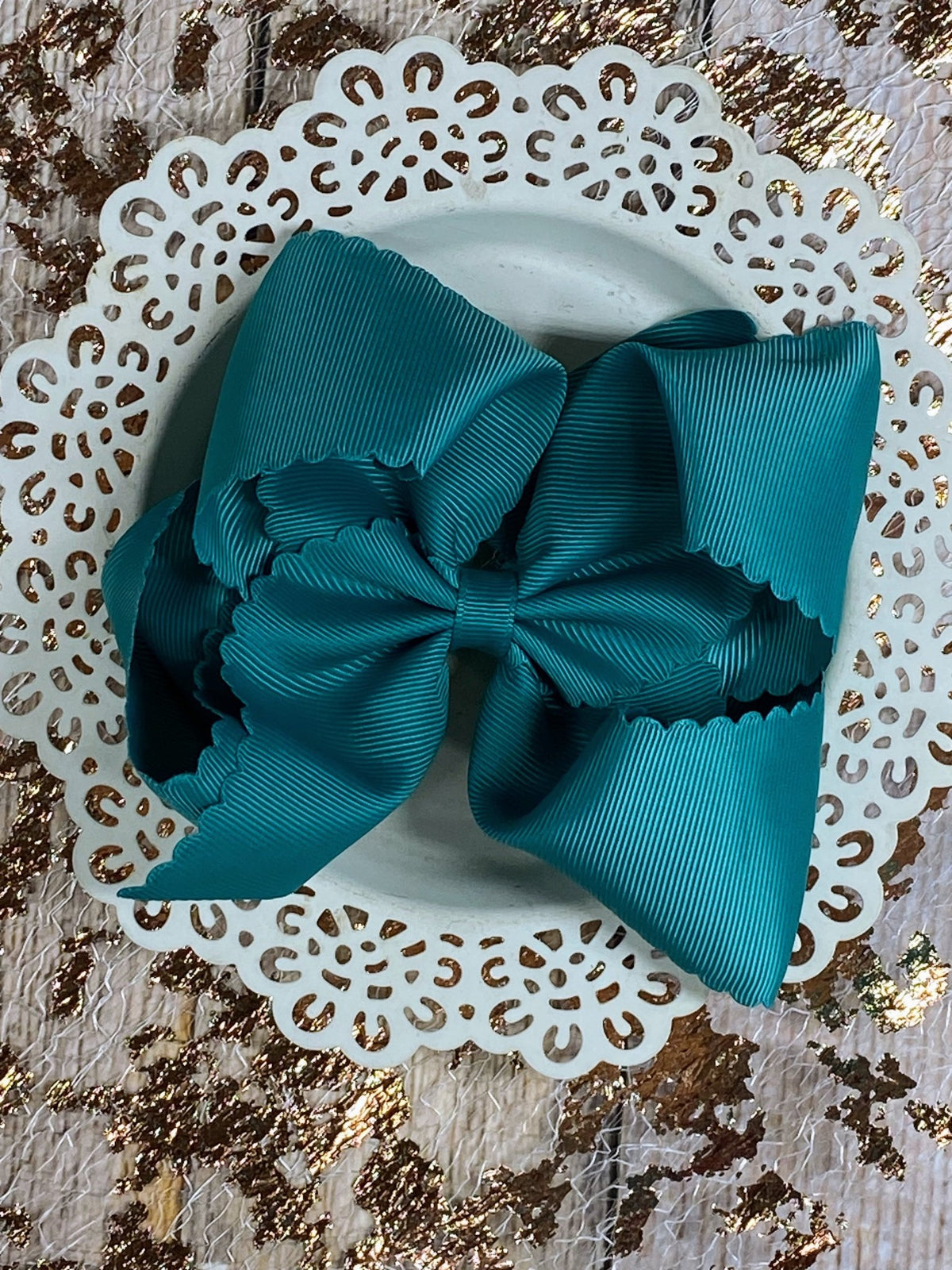 5.5 inch teal oversize scalloped hair bow