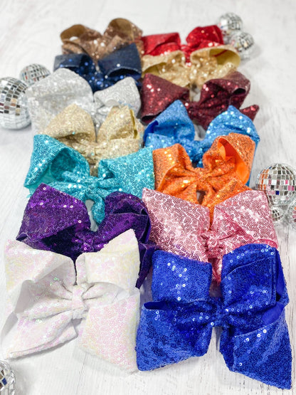 6.5 inch sequin Texas size hair bows in assorted colors