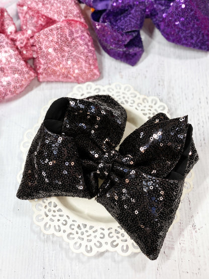 6.5 inch black sequin Texas size hair bow
