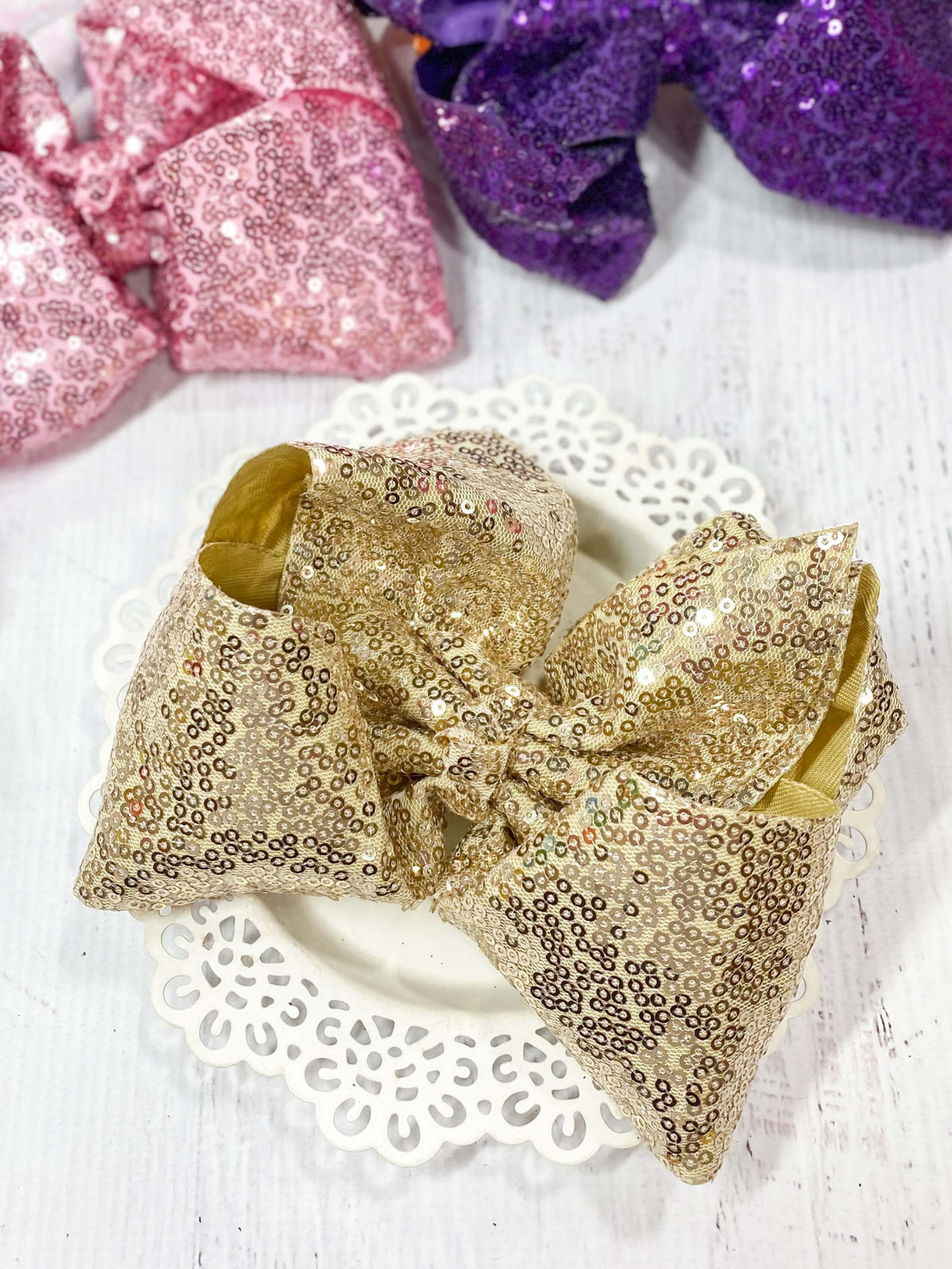 6.5 inch champagne sequin Texas size hair bow