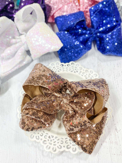 6.5 inch chocolate sequin Texas size hair bow