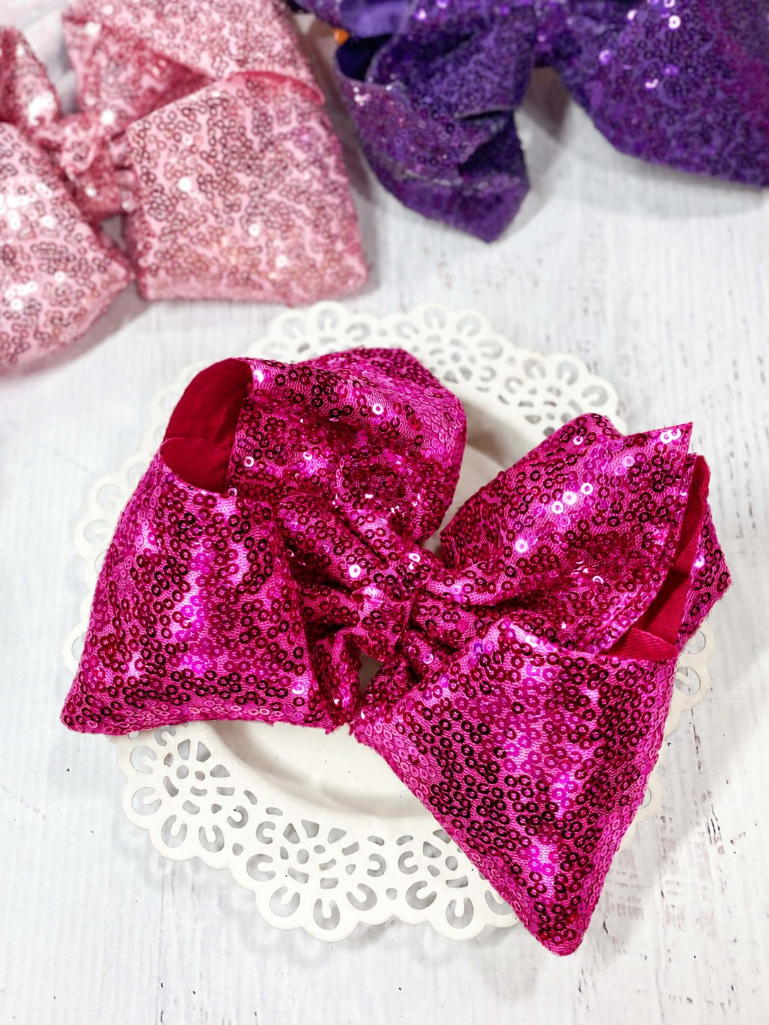 6.5 inch hot pink sequin Texas size hair bow
