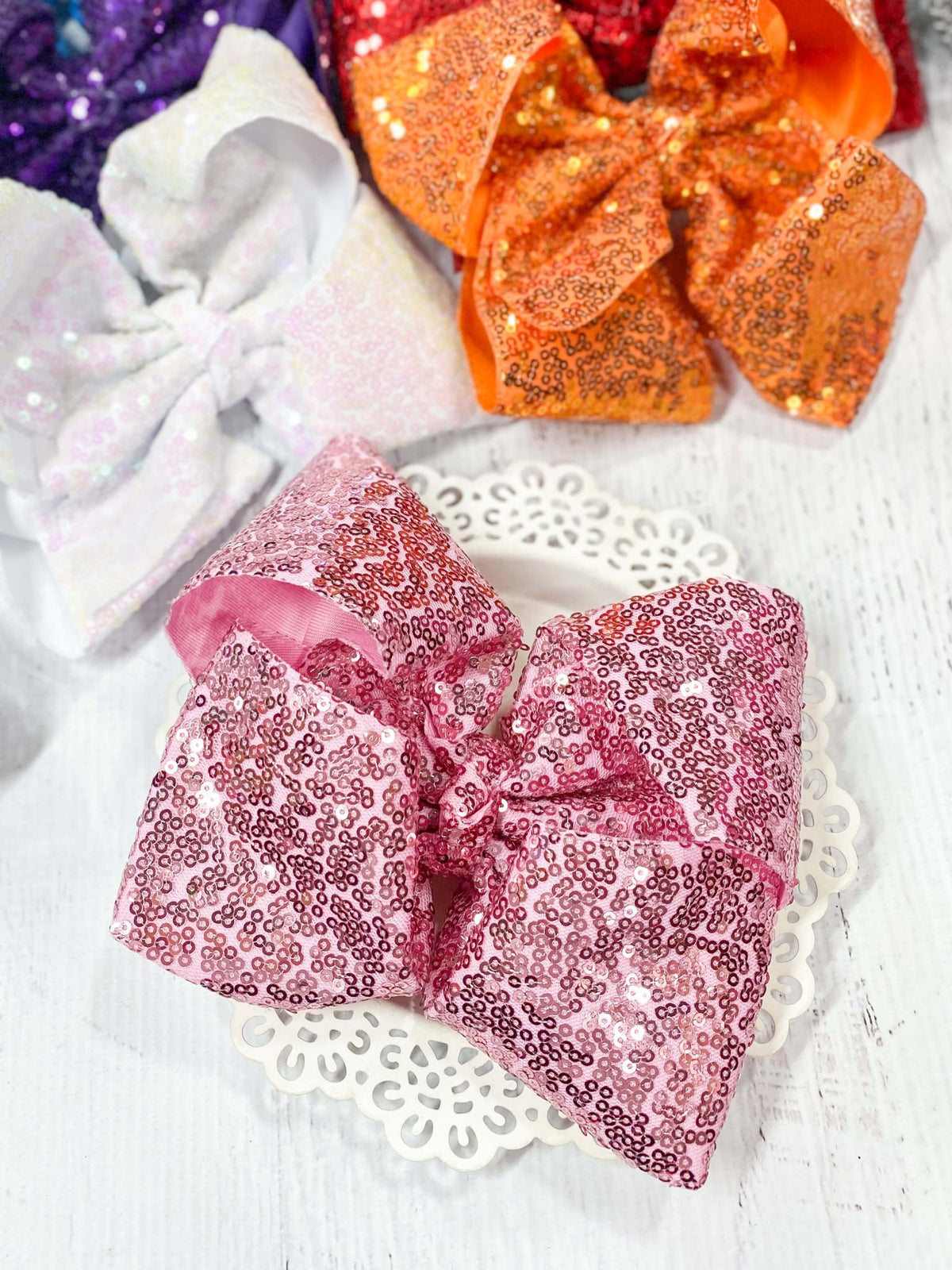 6.5 inch light pink sequin Texas size hair bow