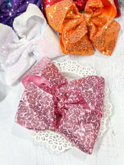 6.5 inch light pink sequin Texas size hair bow