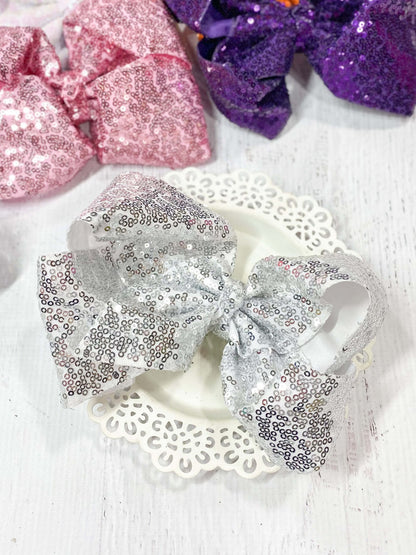 6.5 inch silver sequin Texas size hair bow