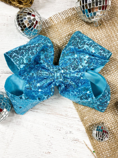 6.5 inch sky blue sequin Texas size hair bow