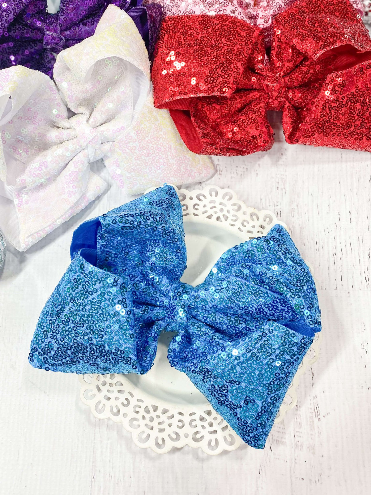 6.5 inch turquoise sequin Texas size hair bow