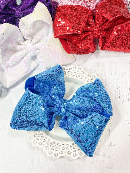 6.5 inch turquoise sequin Texas size hair bow