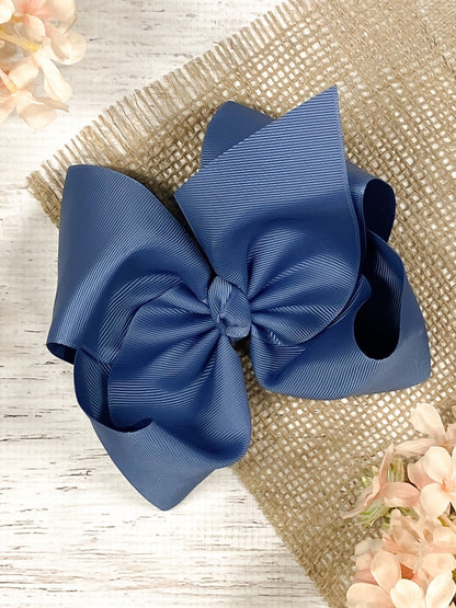 6.5 inch smoke blue Texas size grosgrain hair bow