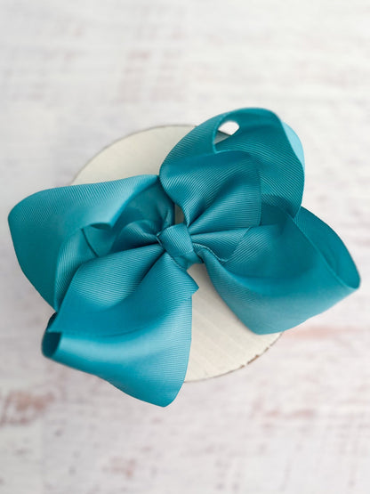 6.5 inch teal Texas size grosgrain hair bow