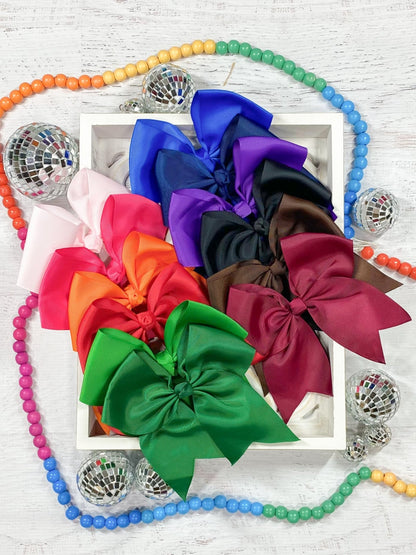 6 inch solid cheer bows on alligator clip in assorted colors