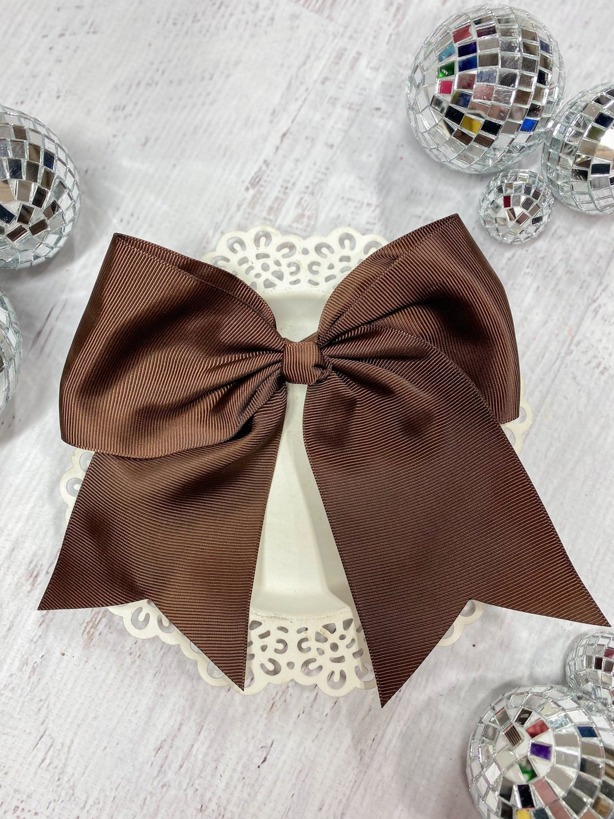 6 inch chocolate solid cheer bow on alligator clip