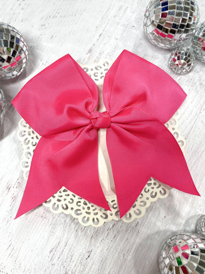 6 inch hot pink solid cheer bow on alligator clip