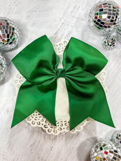 6 inch hunter green solid cheer bow on alligator clip