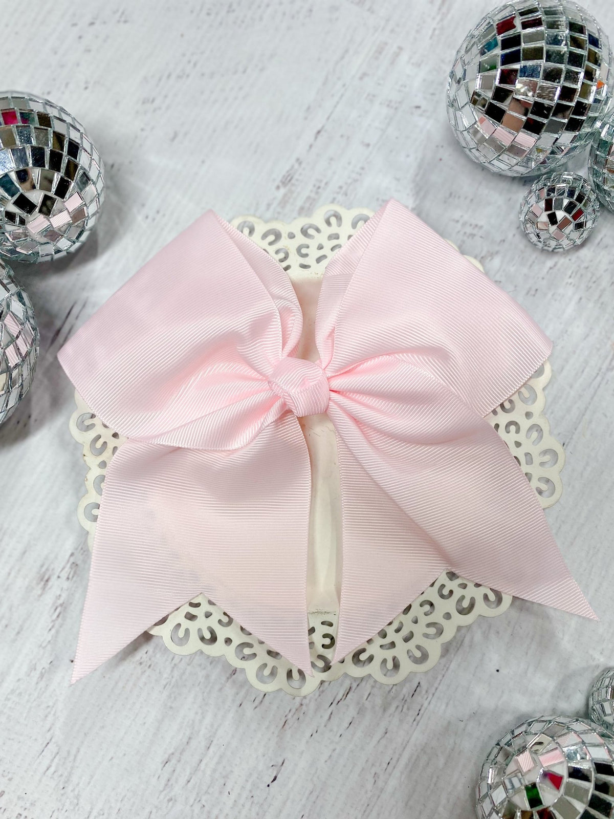 6 inch light pink solid cheer bow on alligator clip