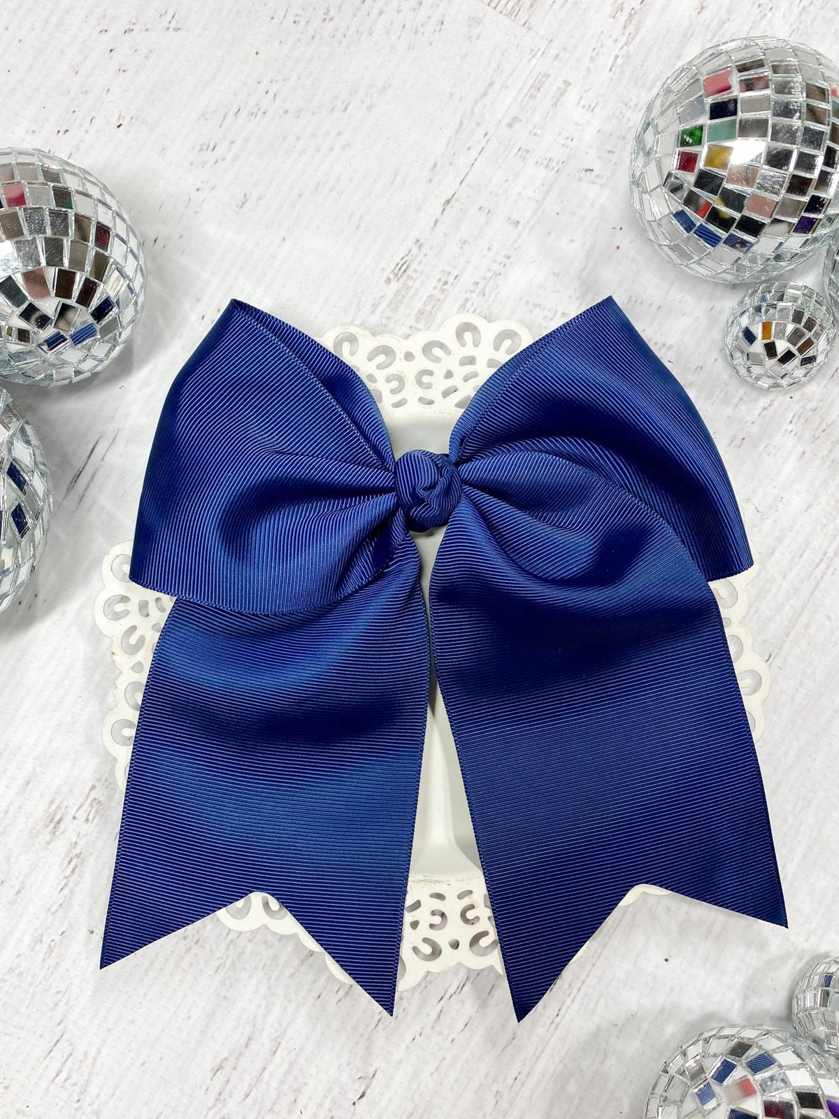 6 inch navy solid cheer bow on alligator clip