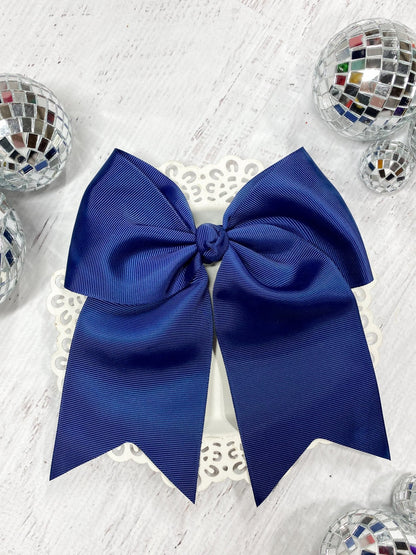 6 inch navy solid cheer bow on alligator clip
