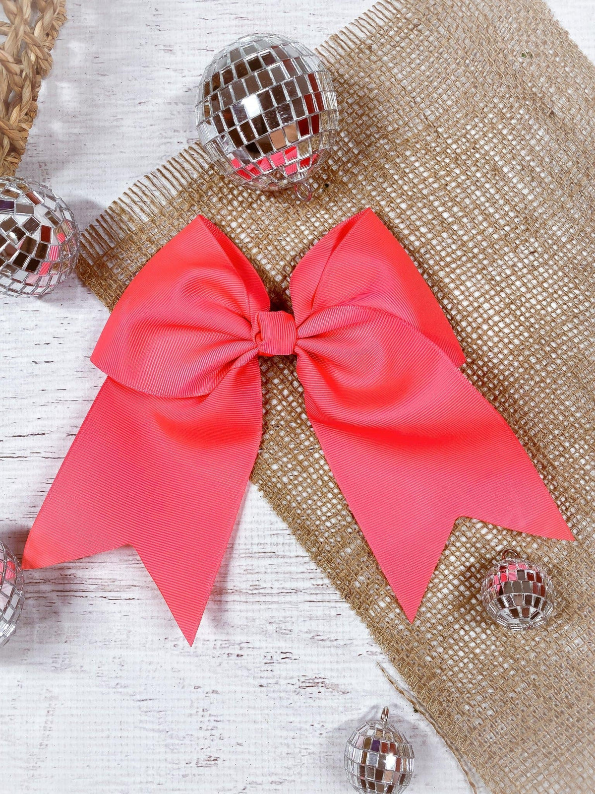 6 inch neon pink solid cheer bow on alligator clip