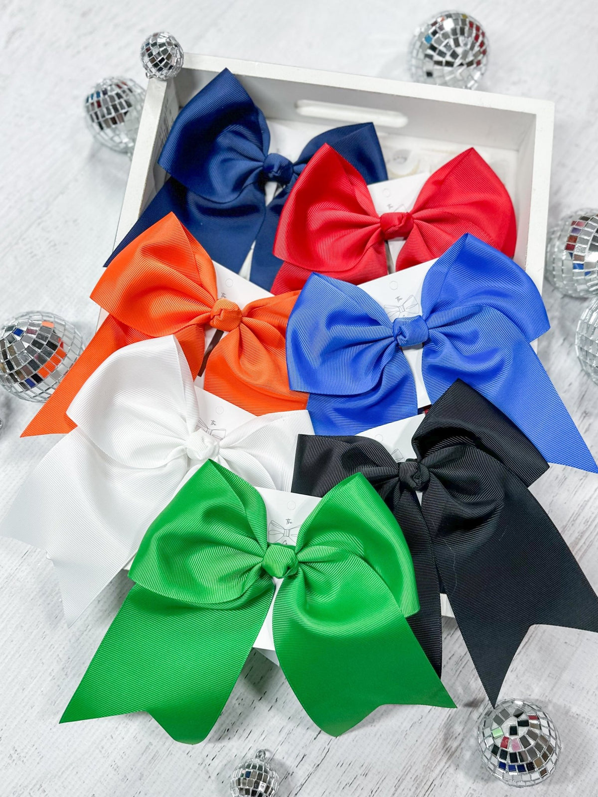 6 inch solid cheer bows on pony-o in assorted colors
