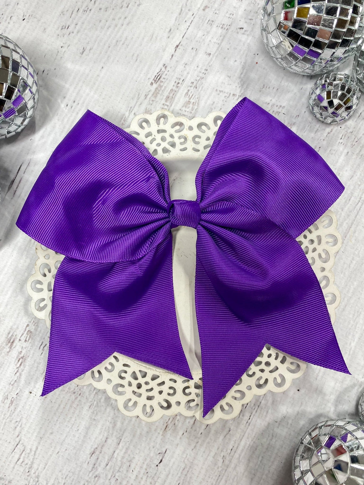 6 inch purple solid cheer bow on alligator clip