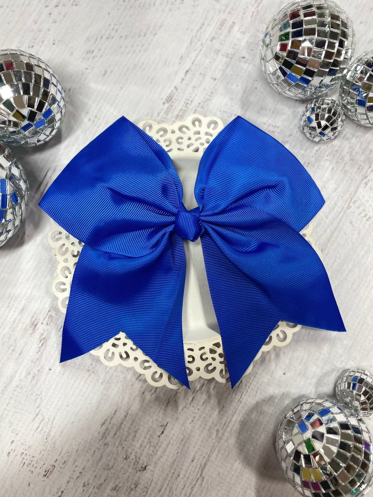 6 inch royal blue solid cheer bow on alligator clip