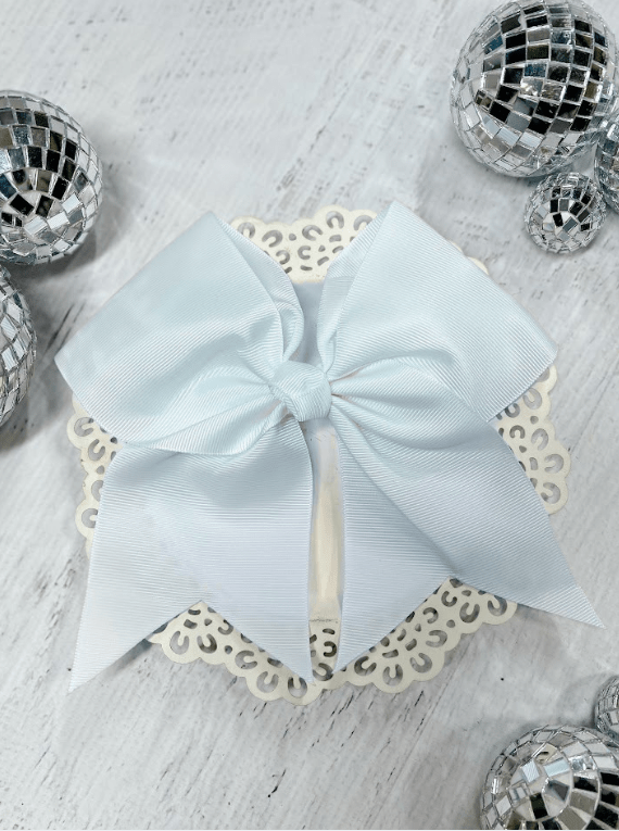 6 inch white solid cheer bow on alligator clip