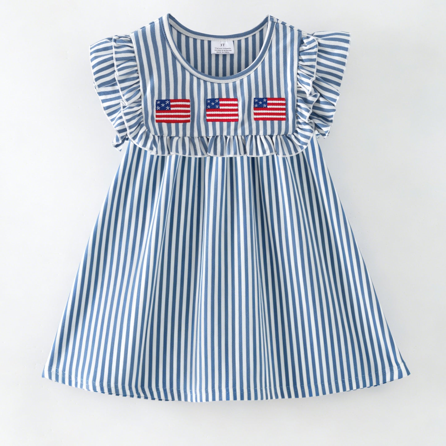 Blue Stripe American Flag Twirl Dress | Girls Patriotic Ruffle Dress