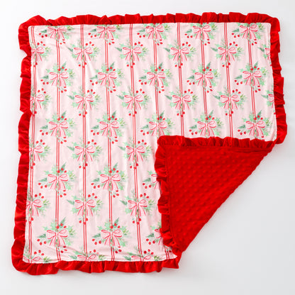 Holly Bows & Stripes Baby Blanket