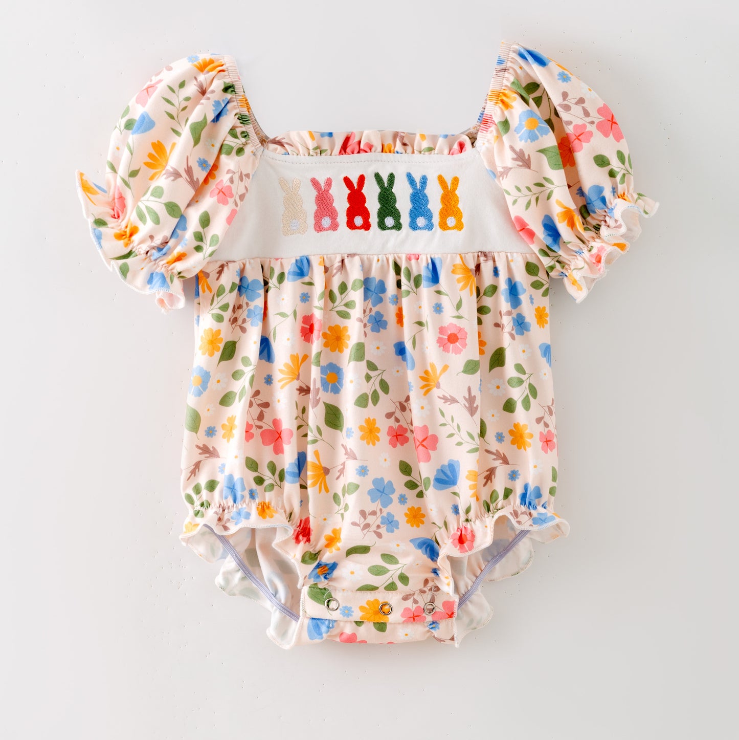 Pastel Bunny Garden Embroidered Infant Easter Romper