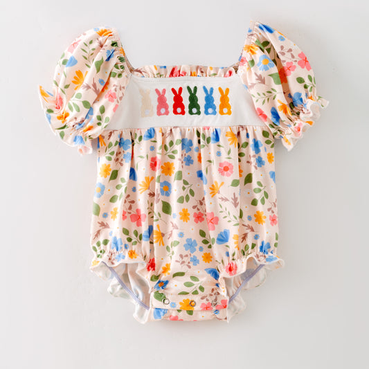 Pastel Bunny Garden Embroidered Infant Easter Romper