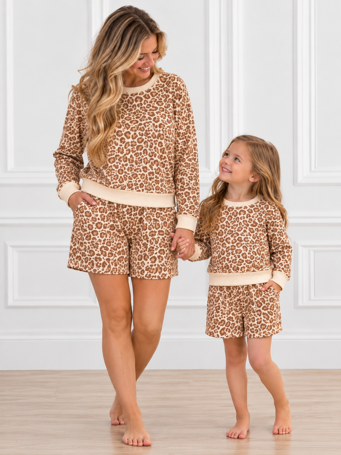 Leopard Mommy & Me Lounge Set | Matching Long Sleeve Top & Shorts for Girls & Women