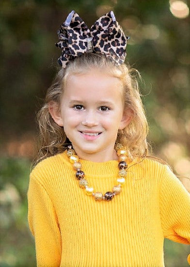 Animal Print Texas Size Rhinestone Center Hair Bow