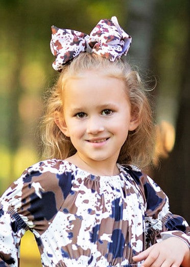 Cowhide Print Texas Size Rhinestone Center Hair Bow