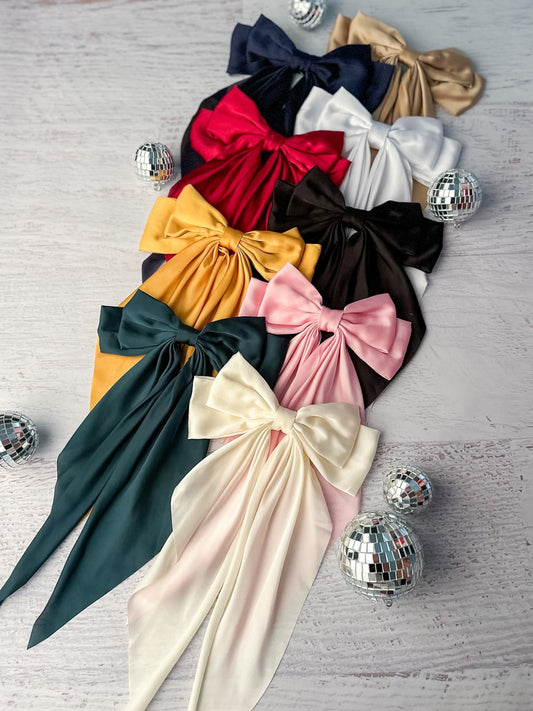 8 inch satin coquette bows on French clip in assorted colors